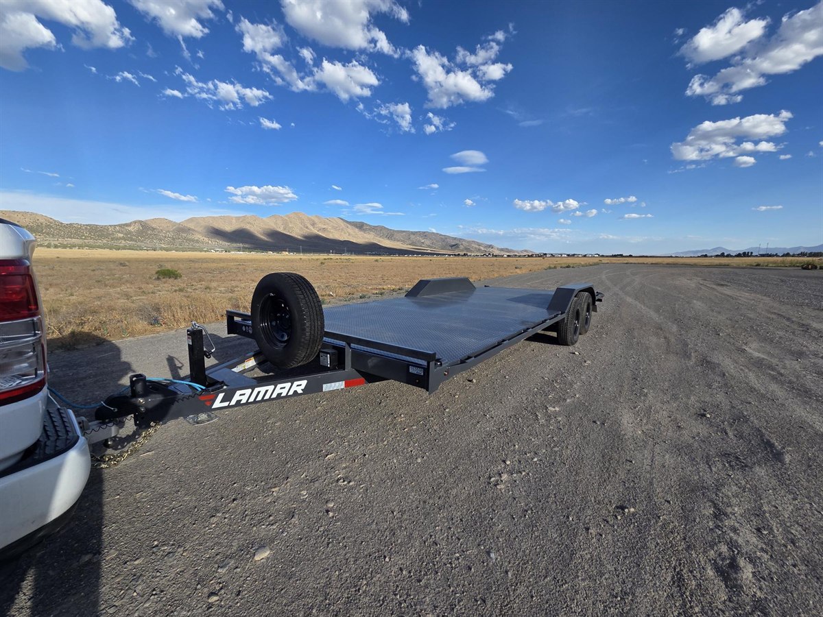 Lamar car hauler front with tongue jack and spare tire