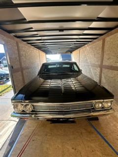 Classic car loaded in the 24ft enclosed trailer — front view