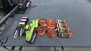 Included ratchet straps, V-bridle and LED work lights