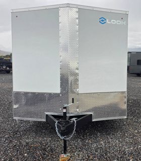 V-nose front of the Look ST DLX enclosed trailer with coupler and jack
