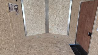 Interior of the enclosed trailer looking toward the V-nose